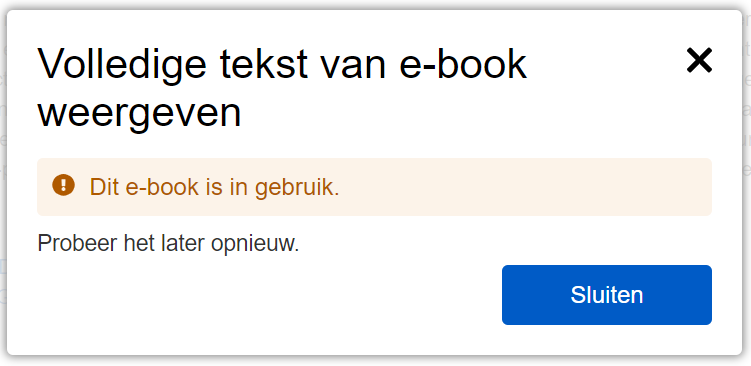 schermafbeelding van melding wanneer een e-book in gebruik is