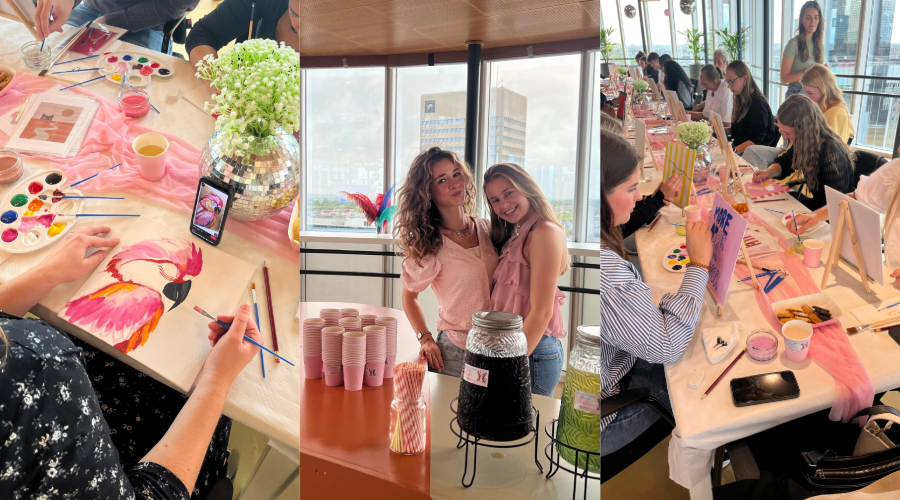 schilderende bezoekers tijdens het sip & paint event